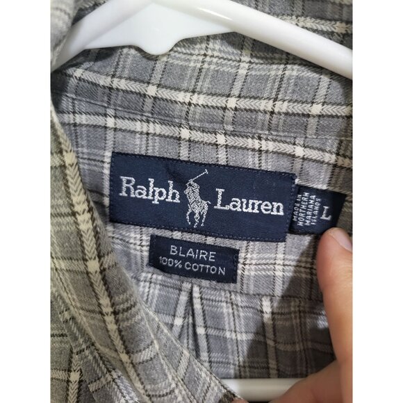 RALPH LAUREN Men's LG Blair Fit Button Down Dress Shirt Plaid Gray  VTG 90s - Picture 5 of 9